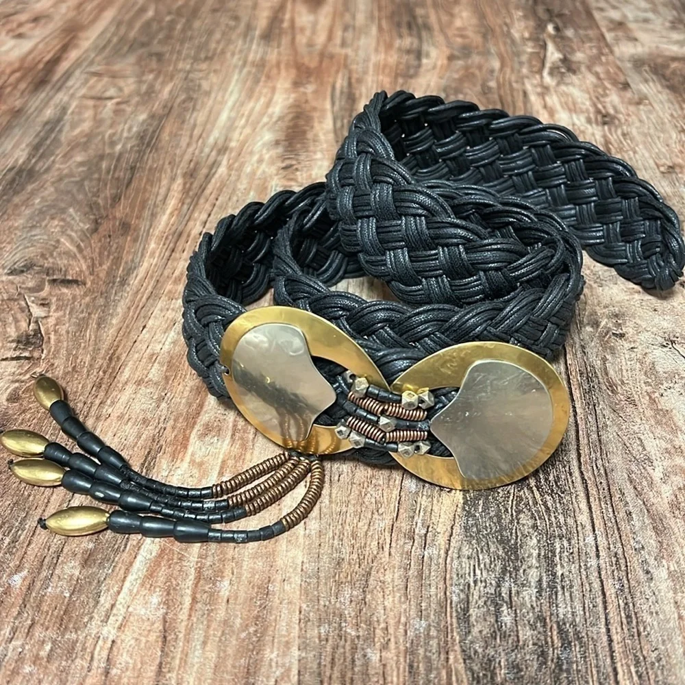 Marjorie Baer vintage braided Belt with metal buckle and beaded fringe detail - Picture 2 of 13